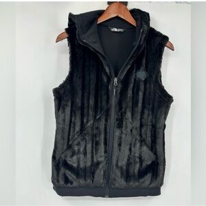 *The North Face Black Faux Fur Vest with Hood Full Zip Womens Medium | AT623